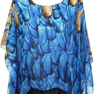 TrendsBlue Large Wide Chiffon Feather Fringe Kimono Wrap‎ Poncho Blouse Cover-Up